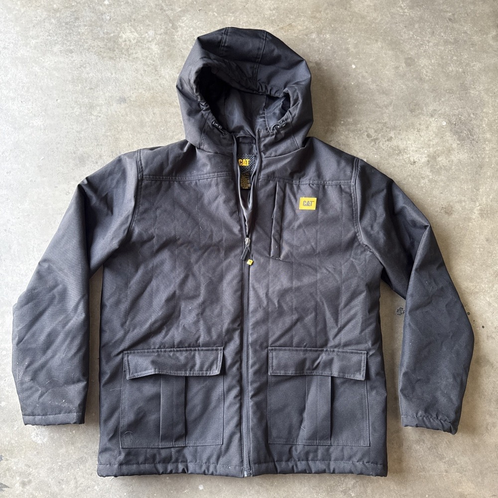 CAT Caterpillar Men's Jacket Quilted Insulated Oxford Hooded‎ Green Water Wind